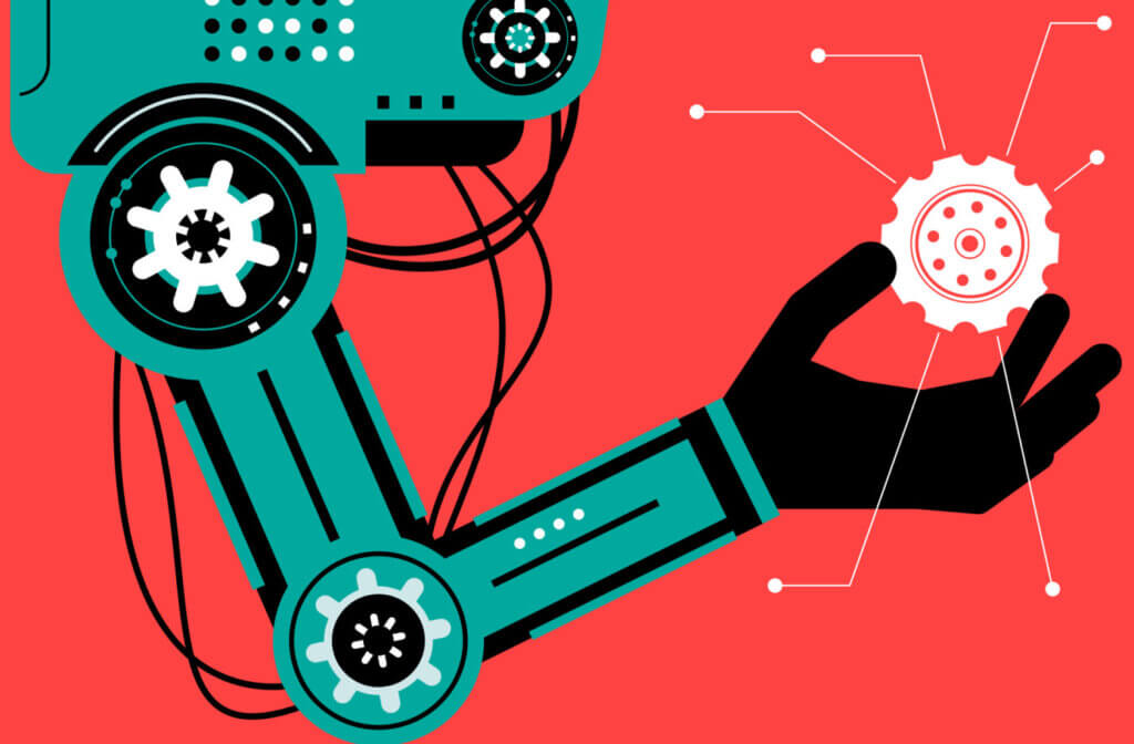 Artificial intelligence Robot (Robotic arm) carrying a gear