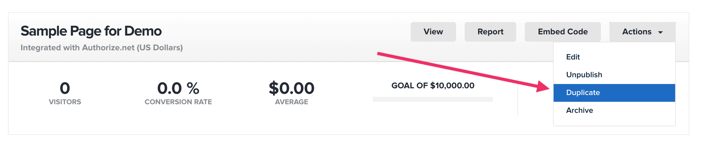 Screenshot of duplicate button